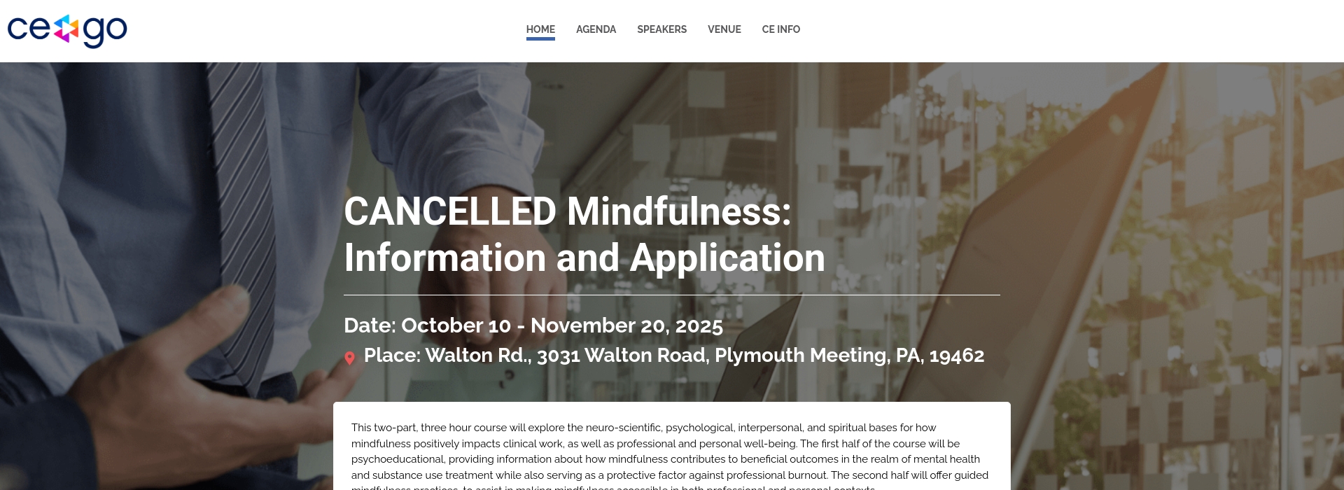 CANCELLED Mindfulness: Information and Application